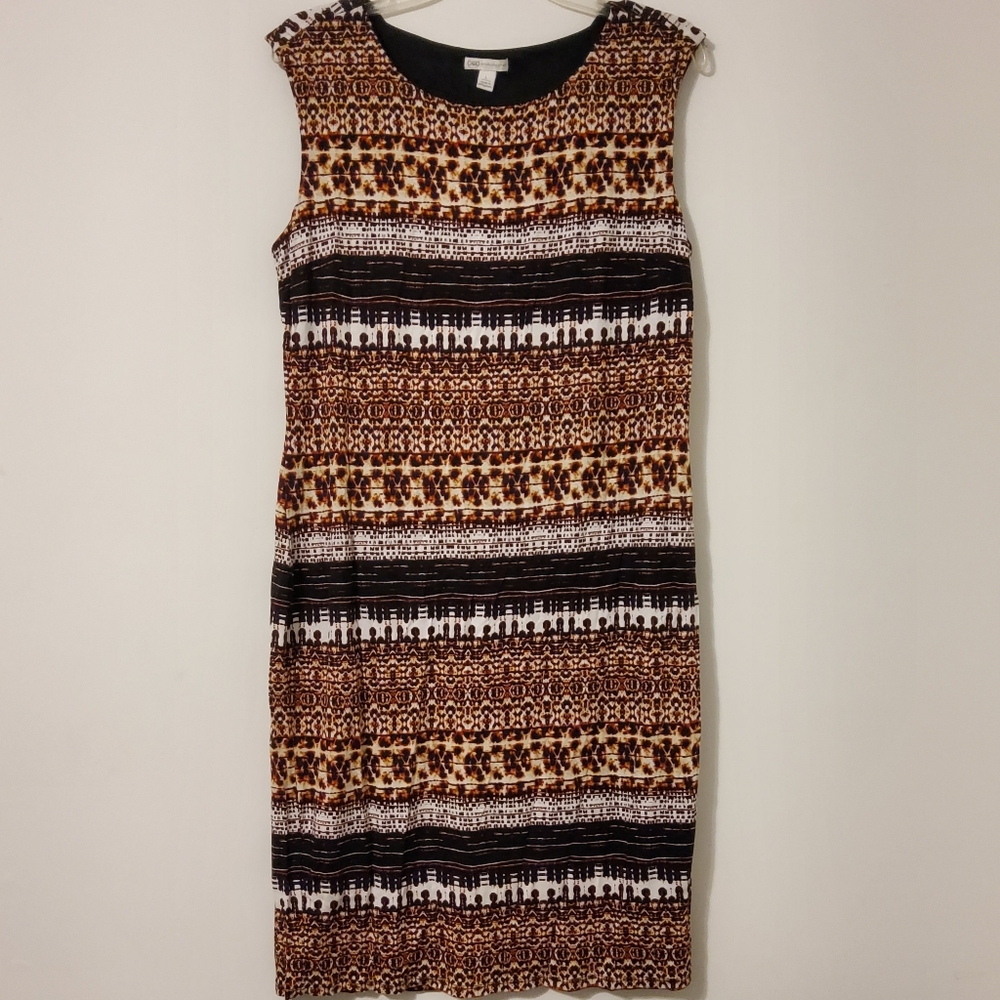 Cato Established 1946 Brown/TanWhite Sheath Midi Dress Sleeveless Crew Neck
